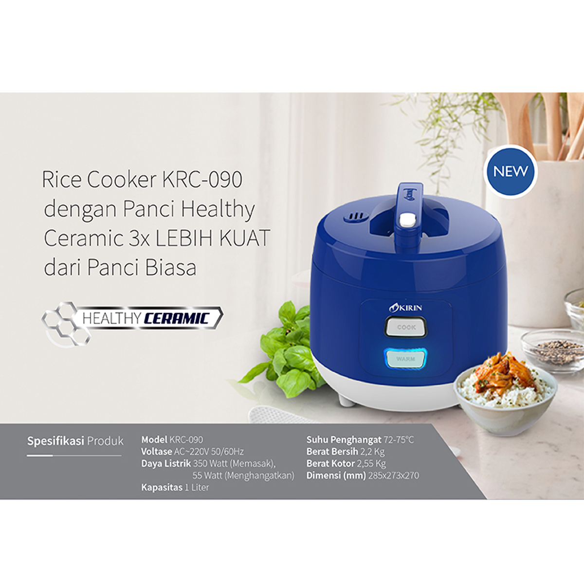Kirin Rice Cooker 1 Liter - KRC-090 Biru